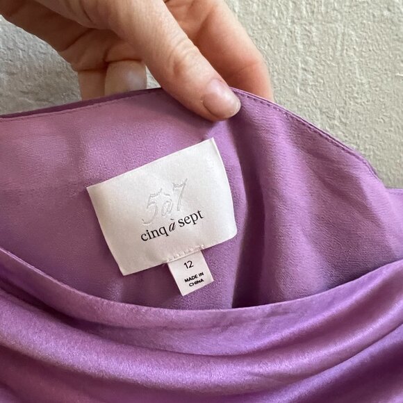 NEW Cinq A Sept 100% Silk Lavender One Shoulder Ruched Asymmetric Dress - Picture 7 of 10